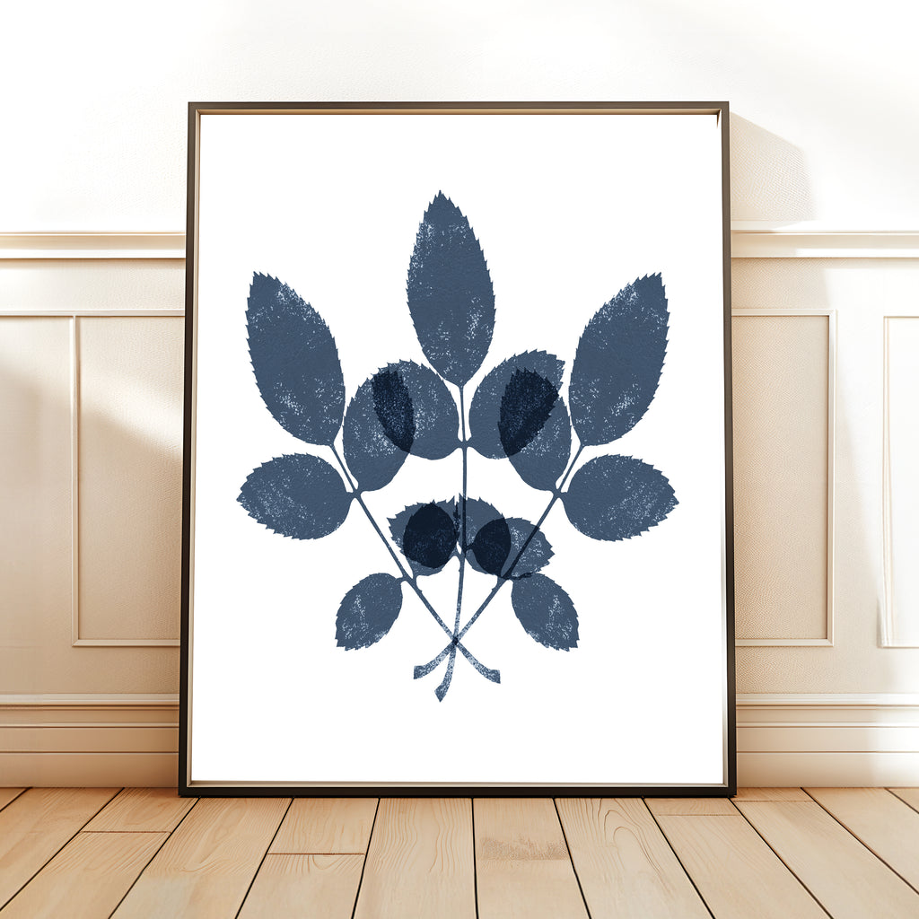 Botanical Ink Splashes - Textured Blue on White - Set of 4