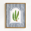 Vintage Ferns on Blue Watercolor Stripes - Set of 3