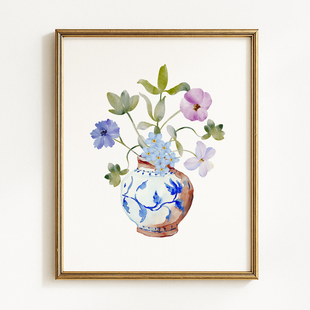 Wildflower Stems in Blue Ginger Vases - Set of 2