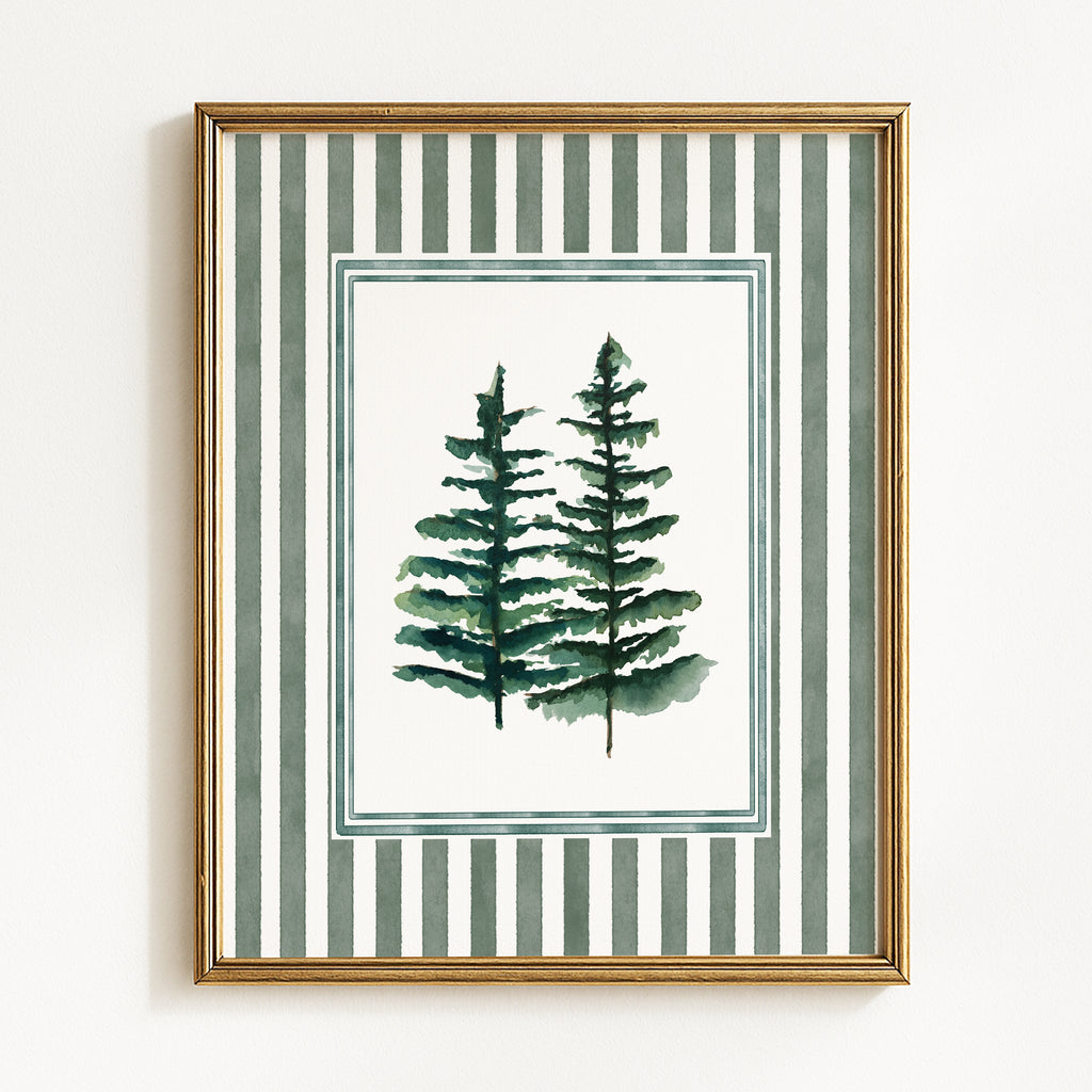 Watercolor Evergreen Pine Trees - Set of 2