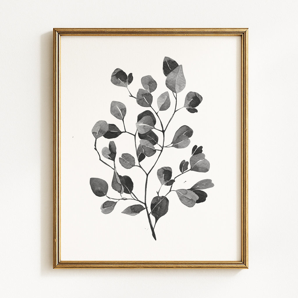 Watercolor Leaves - Black/Gray on White - Set of 4