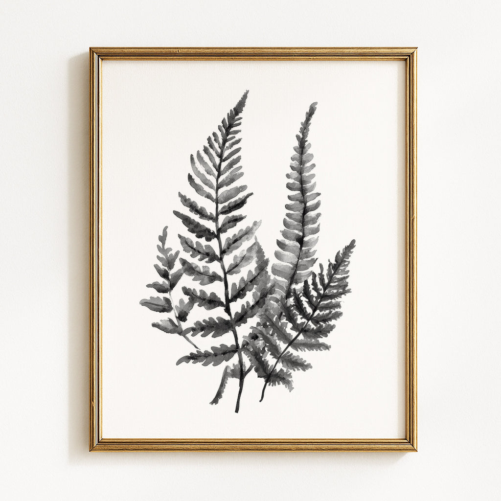 Watercolor Leaves - Black/Gray on White - Set of 4