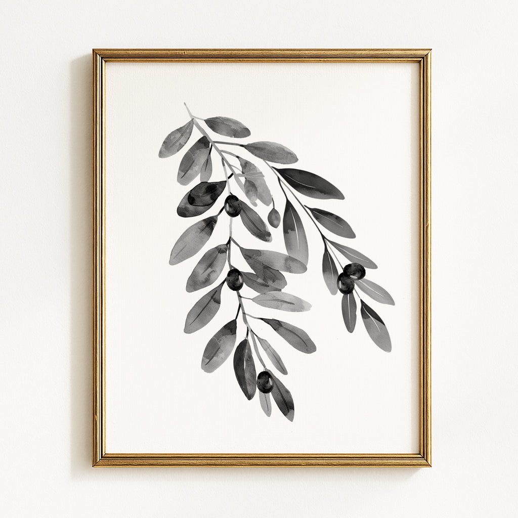 Watercolor Leaves - Black/Gray on White - Set of 4