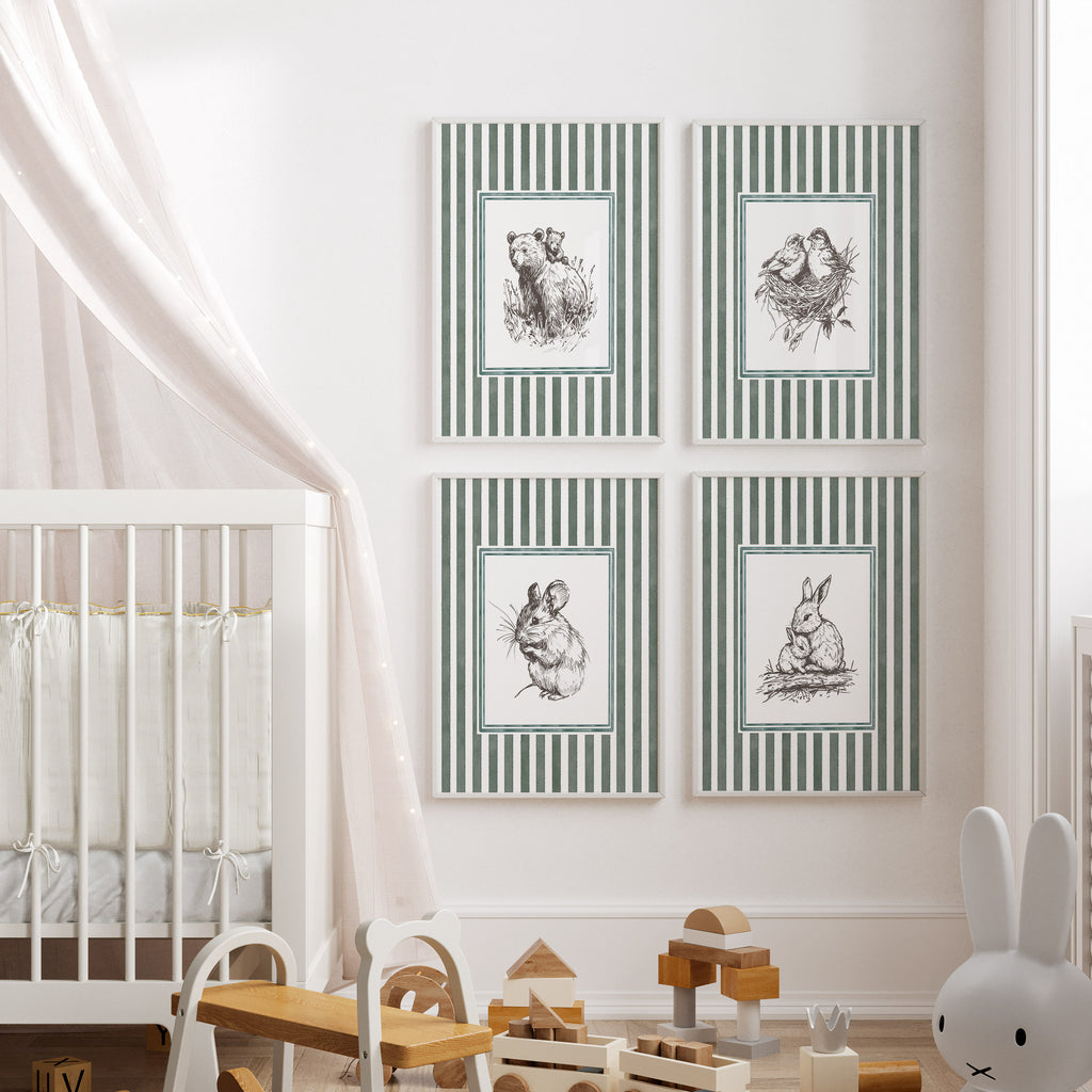 Vintage Woodland Animal Sketches - Set of 4