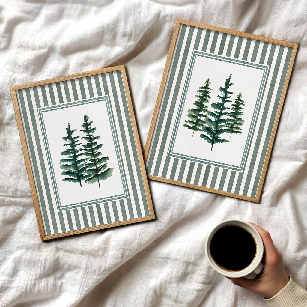 Watercolor Evergreen Pine Trees - Set of 2