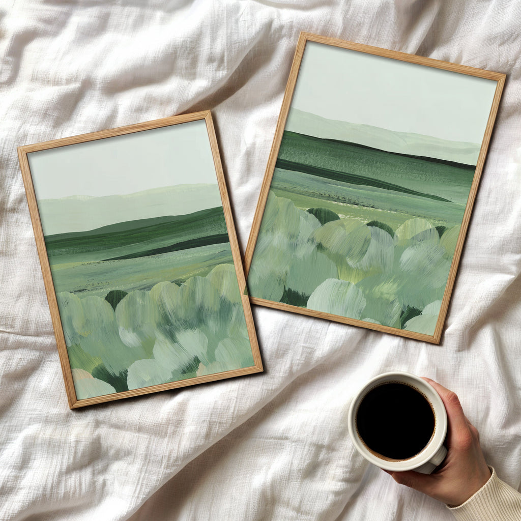 Green Meadows Watercolor Landscapes - Set of 2
