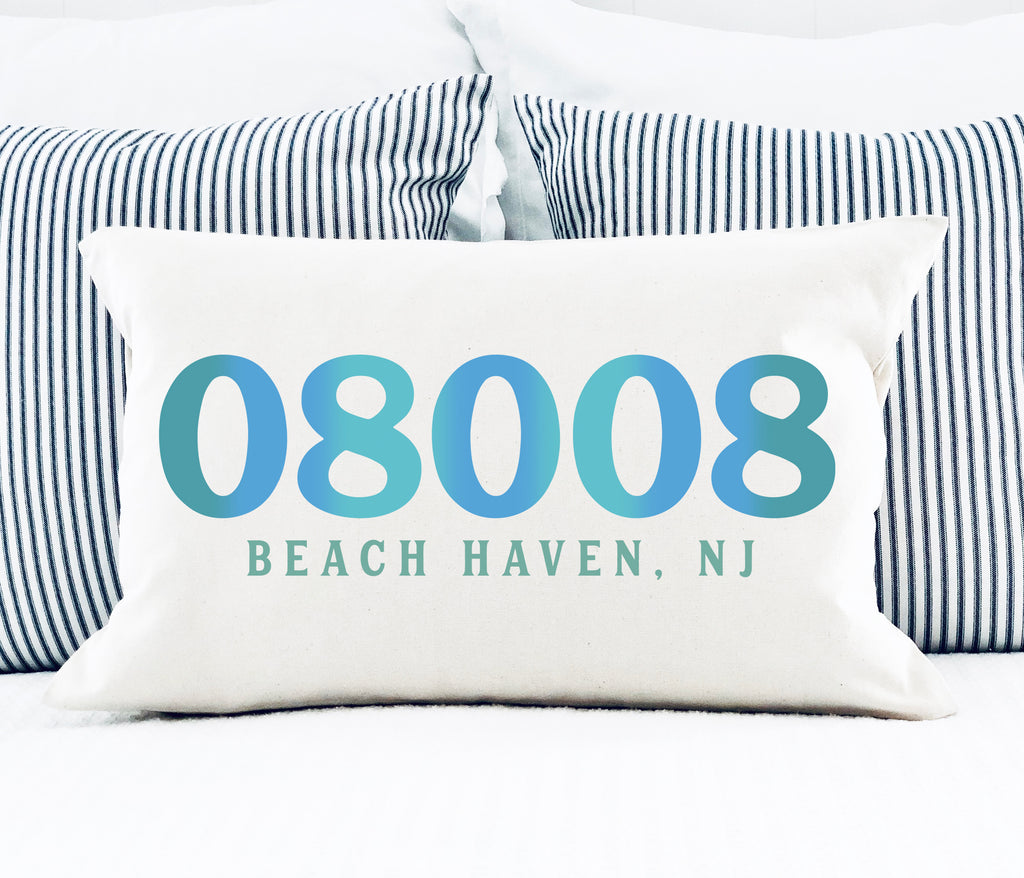 Coastal Beach Town Zip Code Personalized Pillow