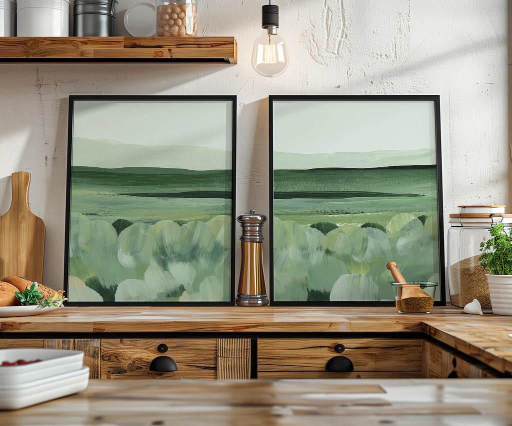 Green Meadows Watercolor Landscapes - Set of 2