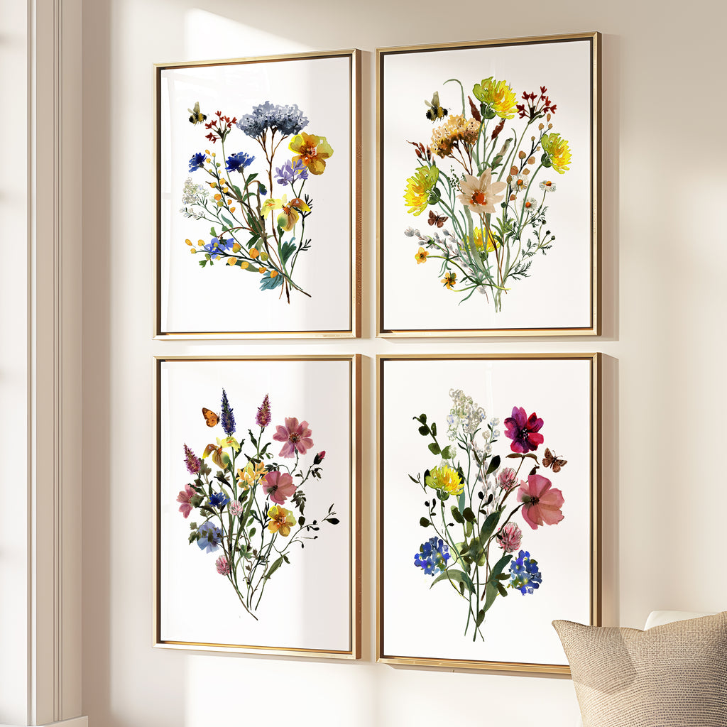 Watercolor Wildflower Bouquets - Set of 4