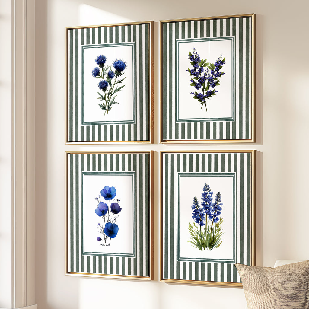 Blue & Purple Watercolor Wildflowers - Set of 4