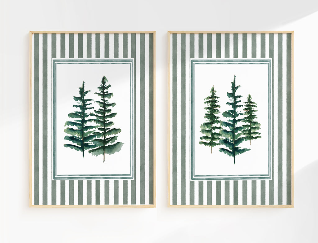 Watercolor Evergreen Pine Trees - Set of 2