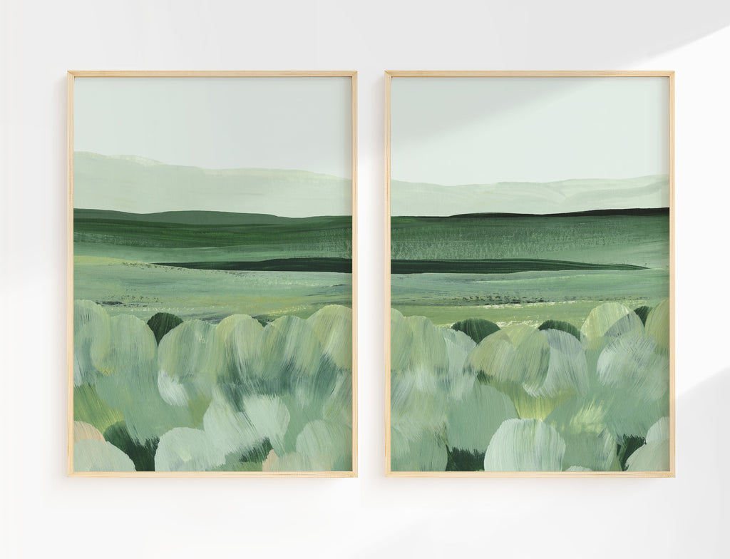 Green Meadows Watercolor Landscapes - Set of 2