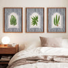 Vintage Ferns on Blue Watercolor Stripes - Set of 3
