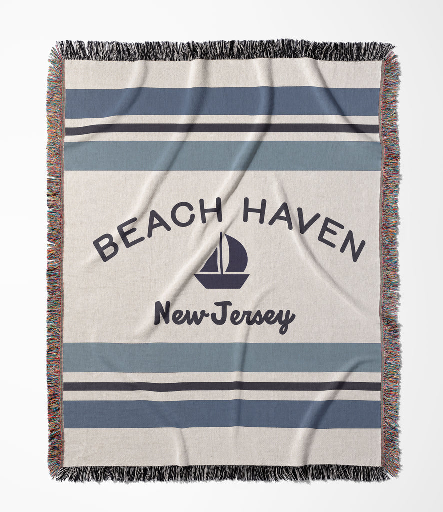 Coastal Beach Town Woven Throw Blanket