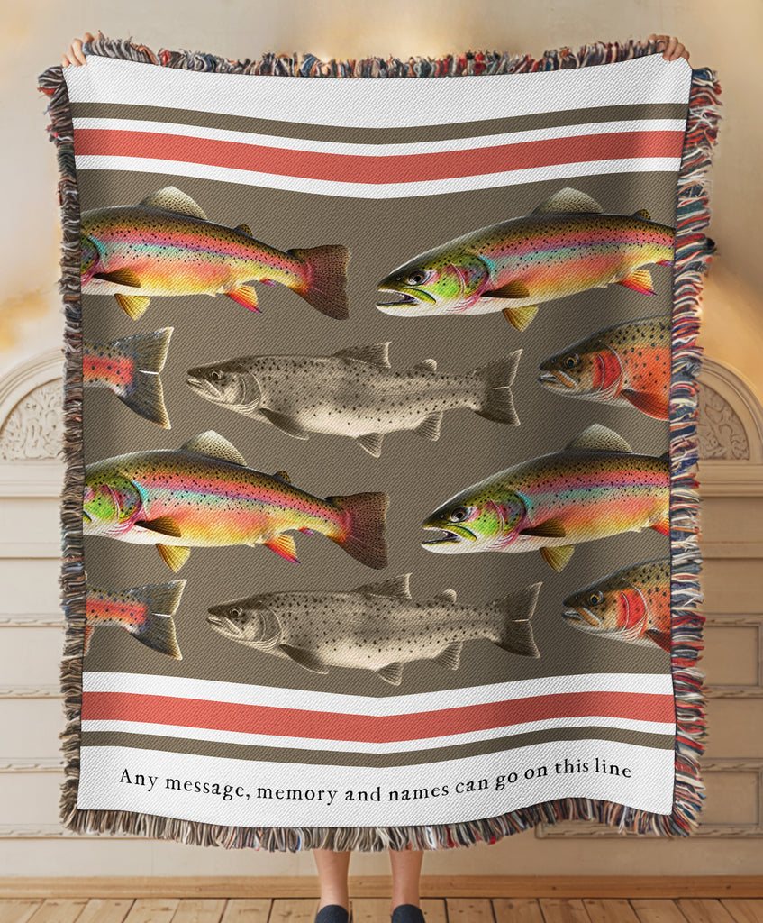Trout Fishing Woven Cotton Blanket