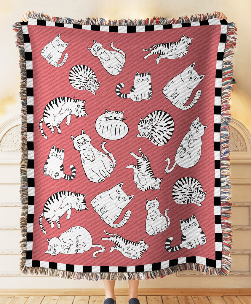 Cat Lovers Woven Cotton Blanket