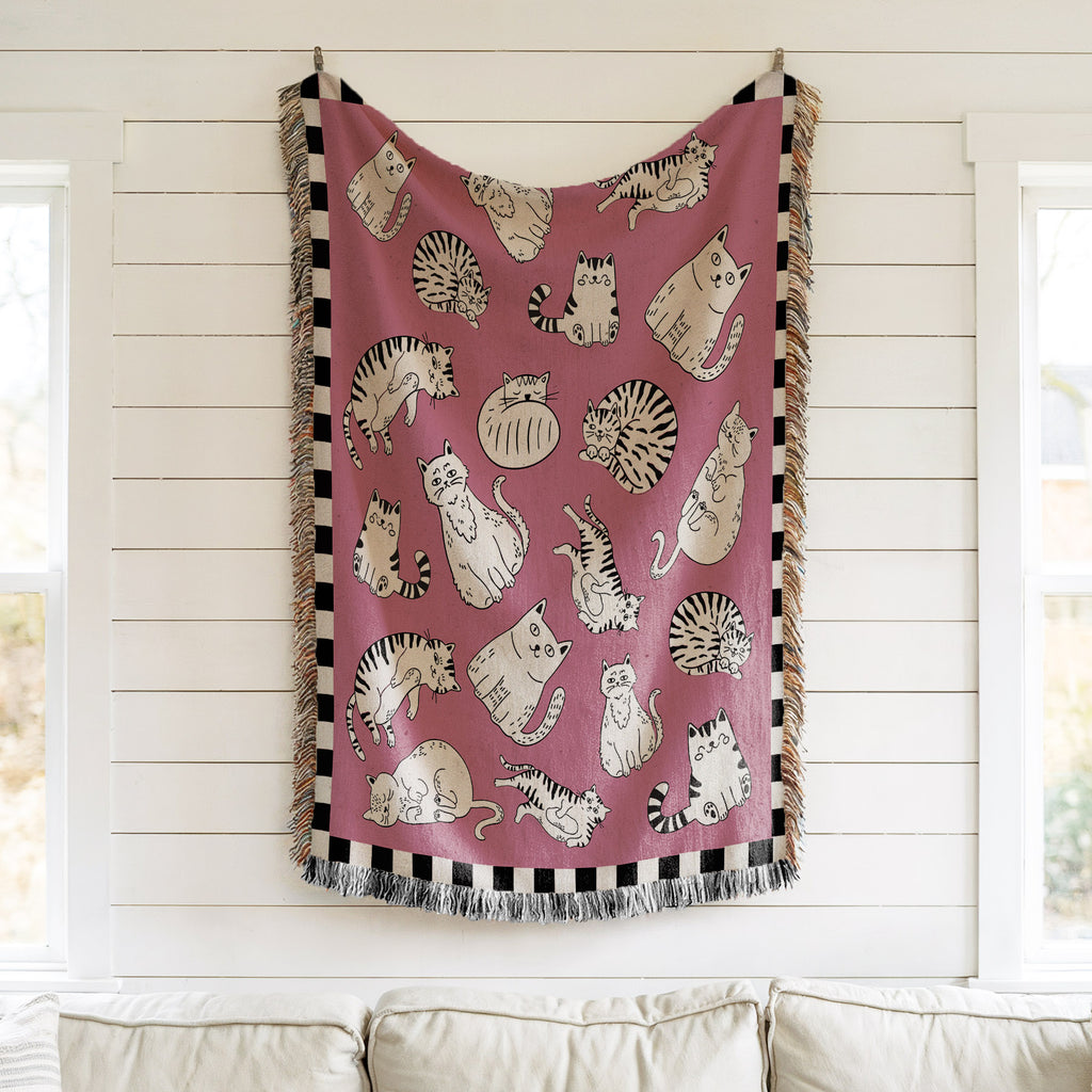 Cat Lovers Woven Cotton Blanket