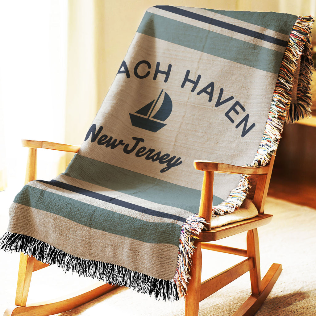 Coastal Beach Town Woven Throw Blanket