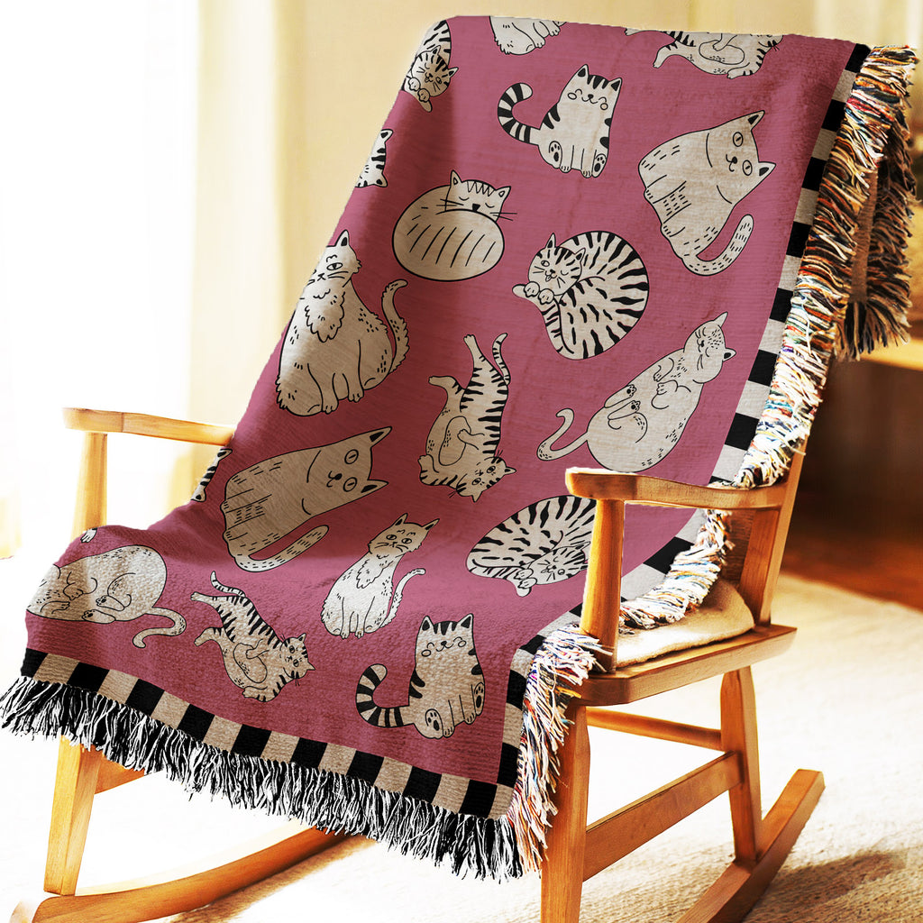 Cat Lovers Woven Cotton Blanket