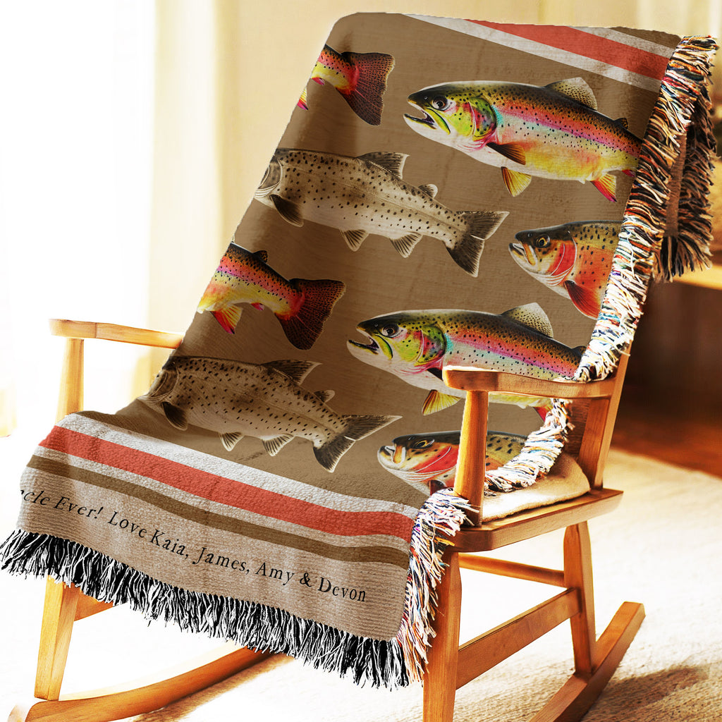 Trout Fishing Woven Cotton Blanket