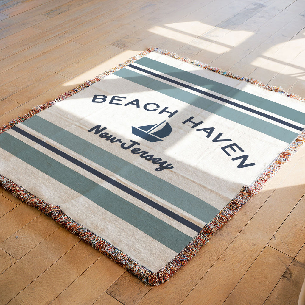 Coastal Beach Town Woven Throw Blanket