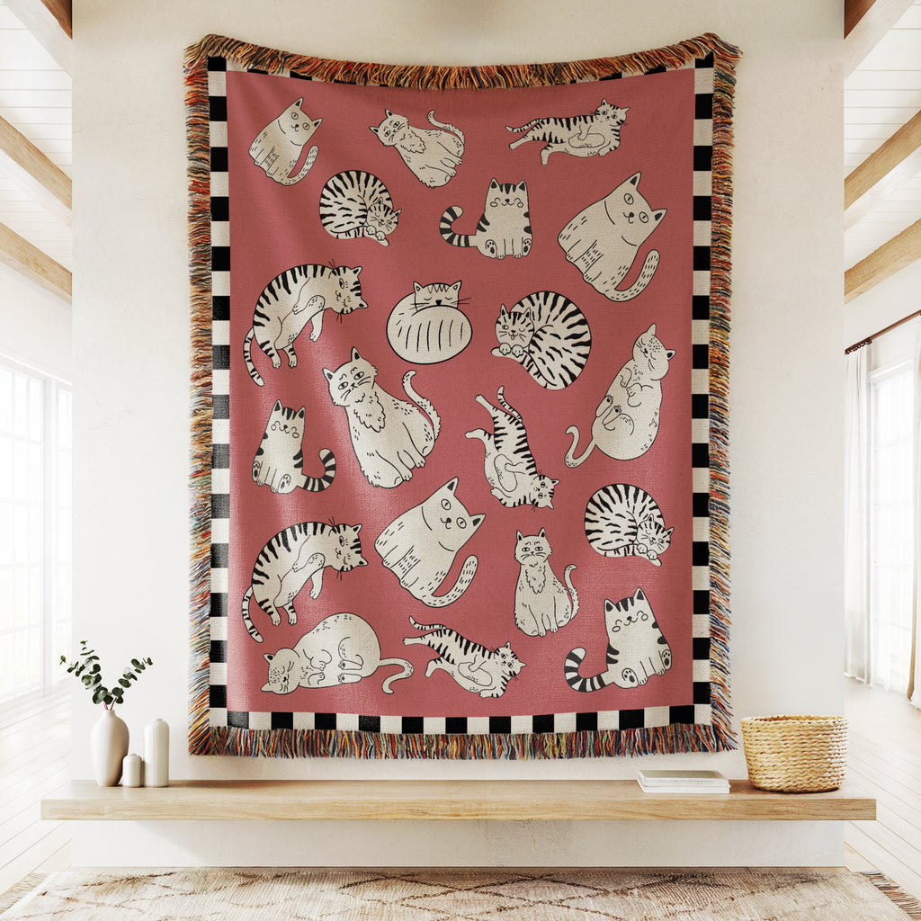 Cat Lovers Woven Cotton Blanket