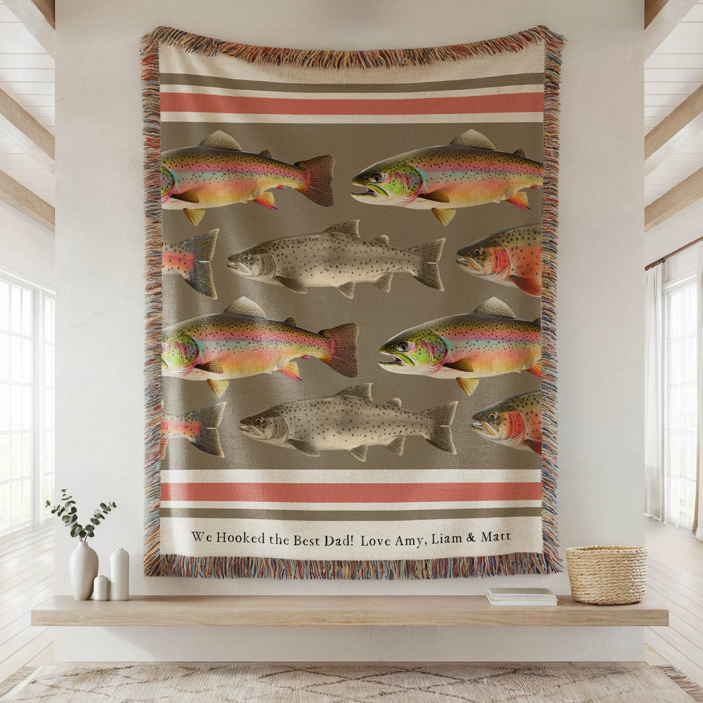 Trout Fishing Woven Cotton Blanket