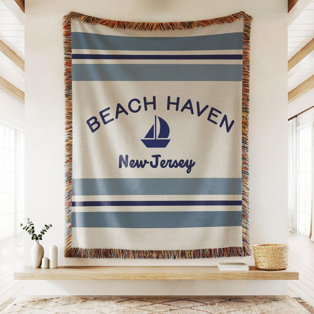Coastal Beach Town Woven Throw Blanket