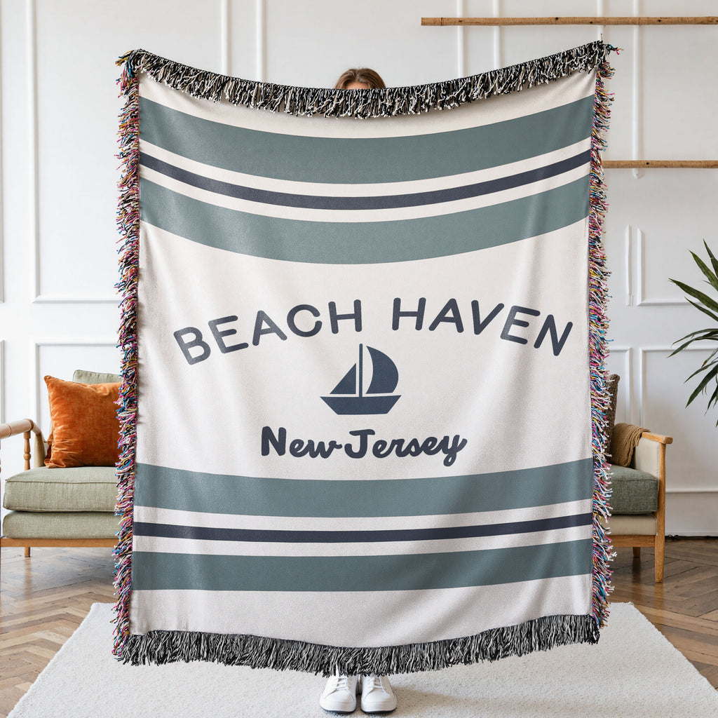 Coastal Beach Town Woven Throw Blanket