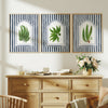 Vintage Ferns on Blue Watercolor Stripes - Set of 3