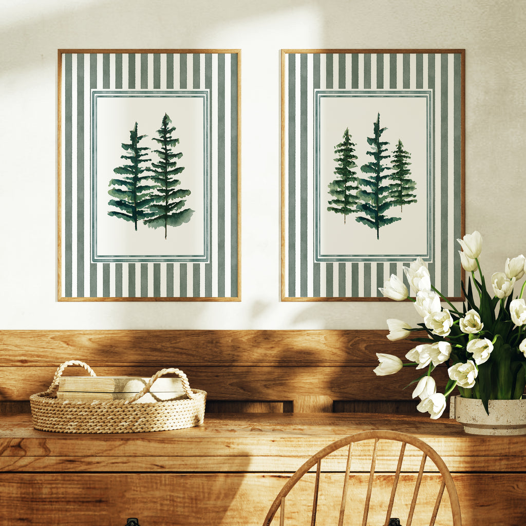 Watercolor Evergreen Pine Trees - Set of 2
