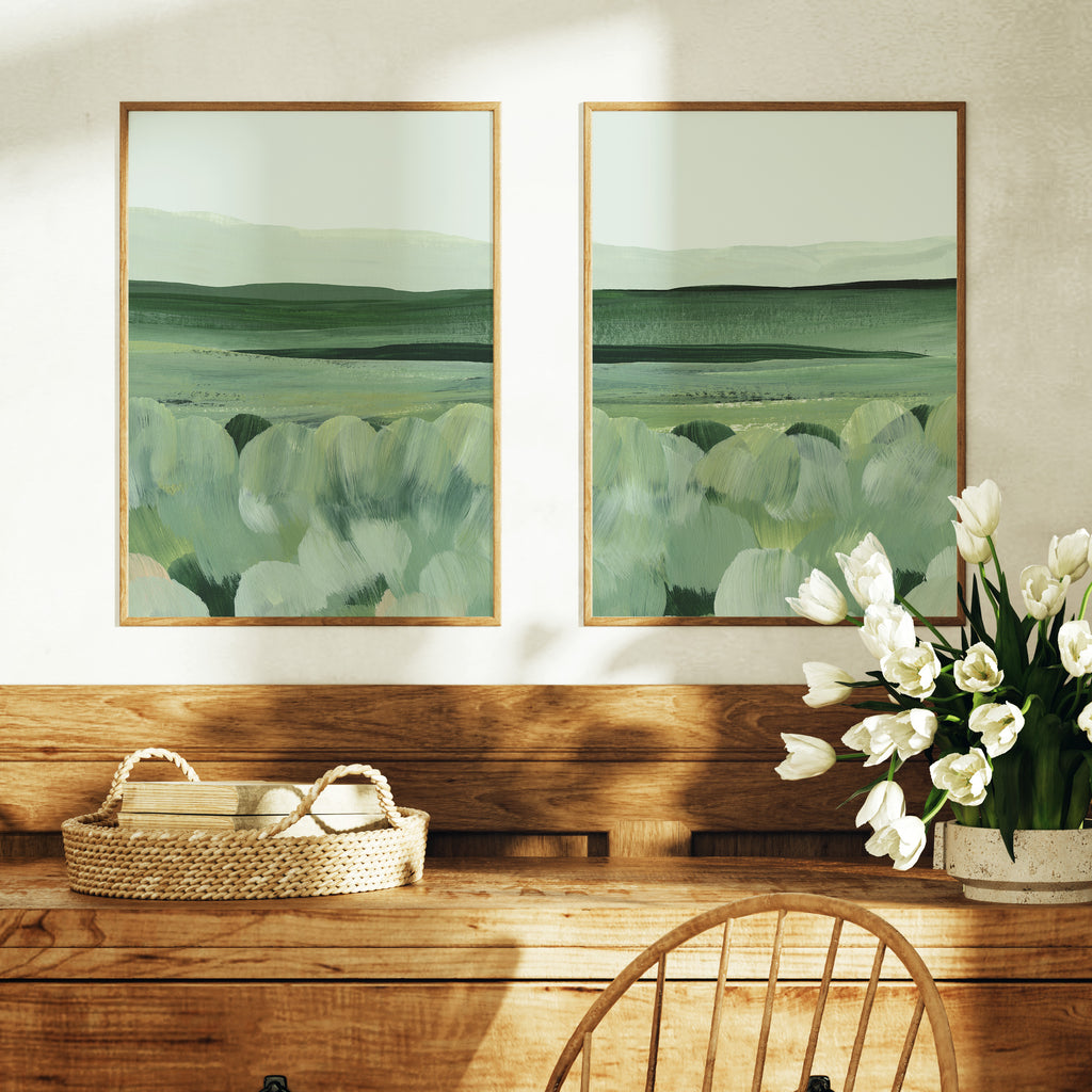Green Meadows Watercolor Landscapes - Set of 2