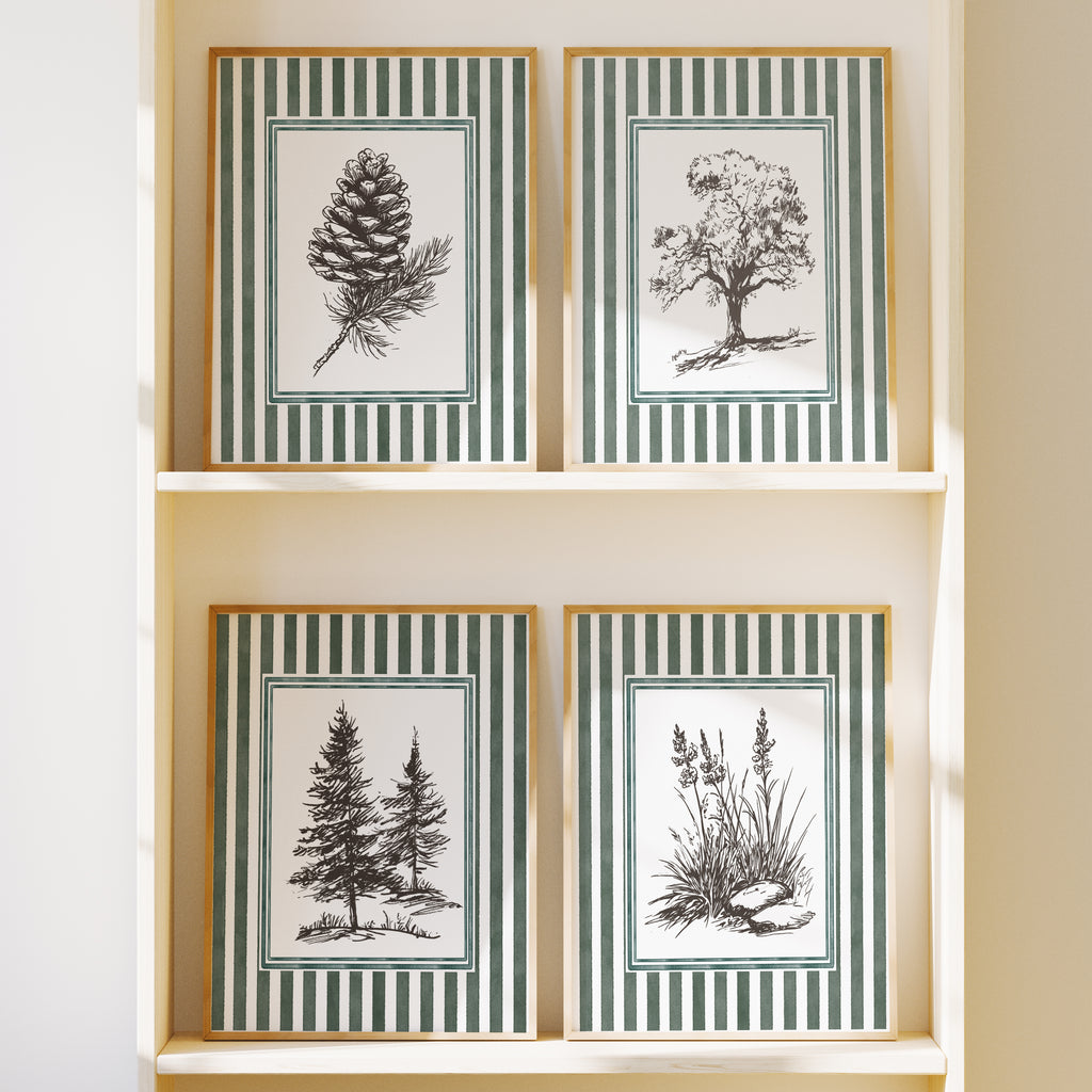 Vintage Woodland Botanical Sketches - Set of 4