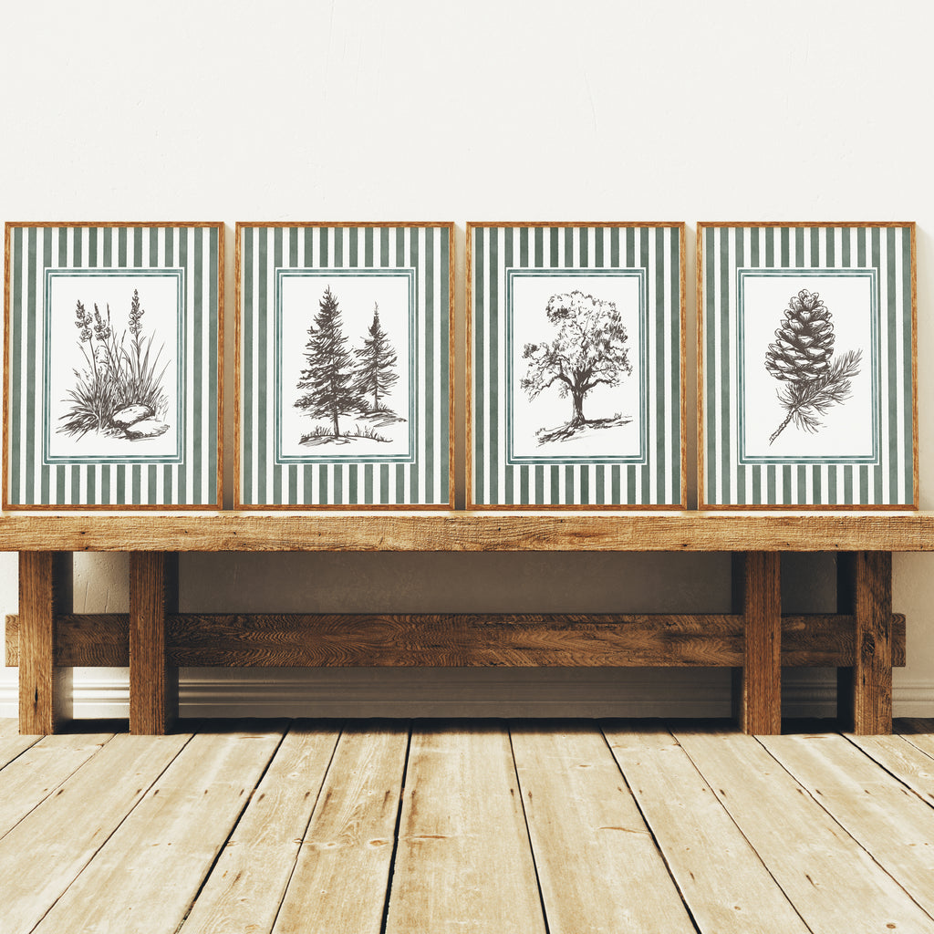 Vintage Woodland Botanical Sketches - Set of 4