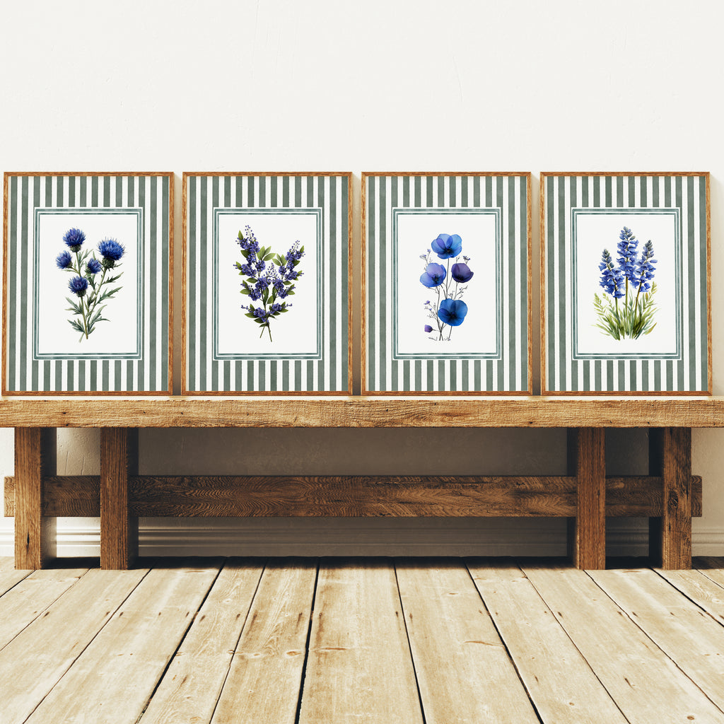 Blue & Purple Watercolor Wildflowers - Set of 4
