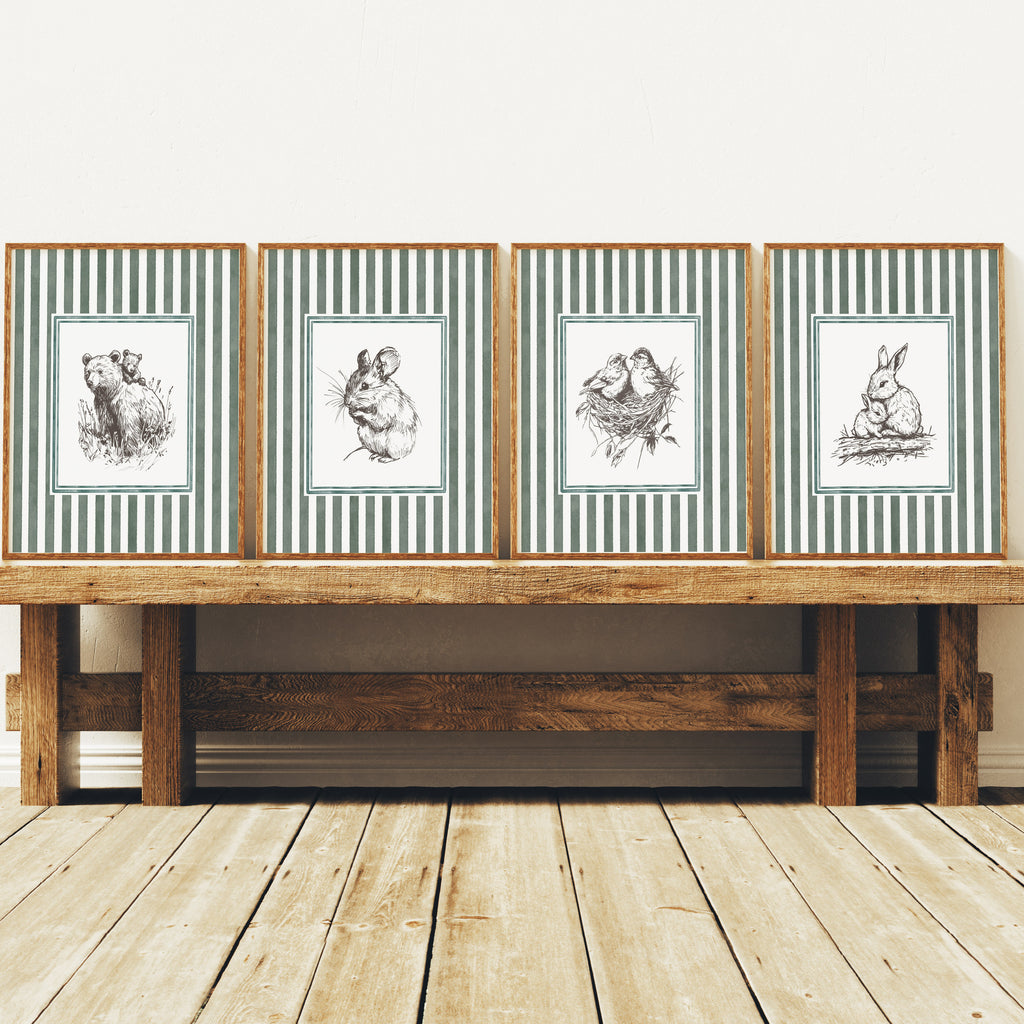 Vintage Woodland Animal Sketches - Set of 4