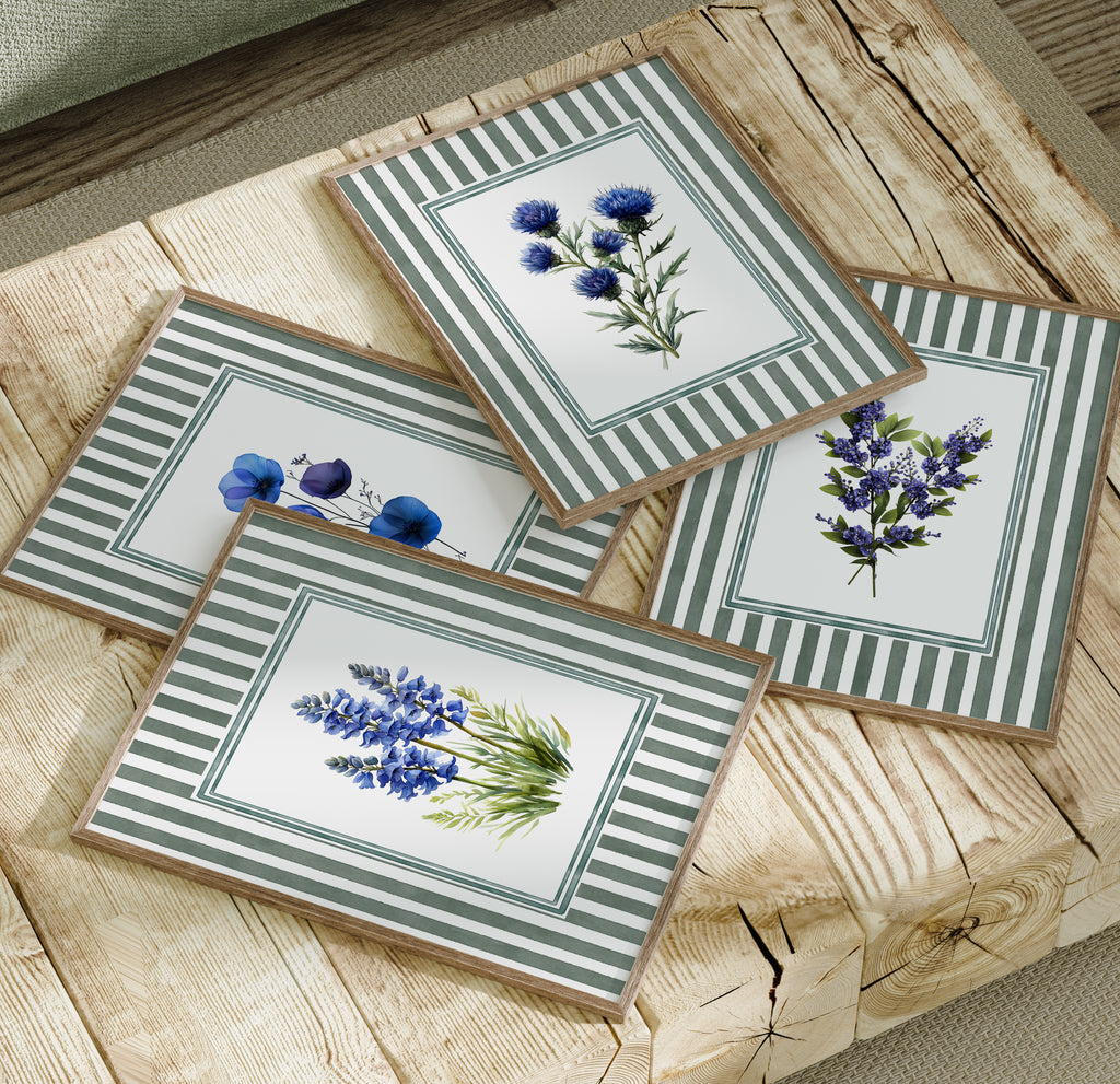 Blue & Purple Watercolor Wildflowers - Set of 4