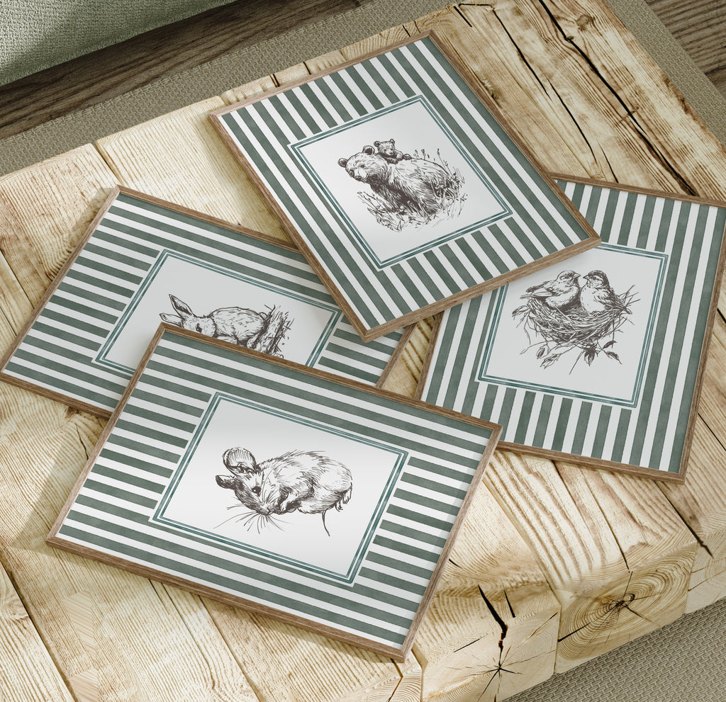 Vintage Woodland Animal Sketches - Set of 4