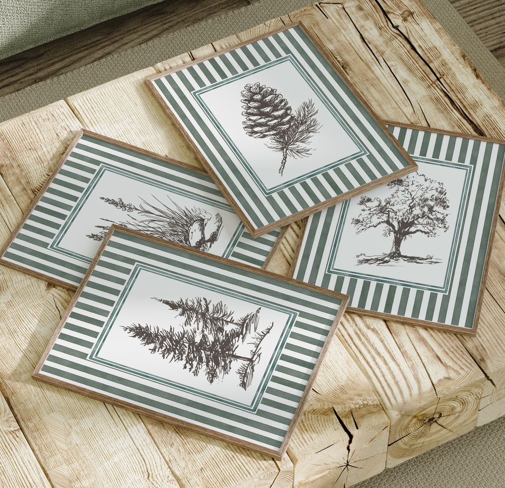 Vintage Woodland Botanical Sketches - Set of 4